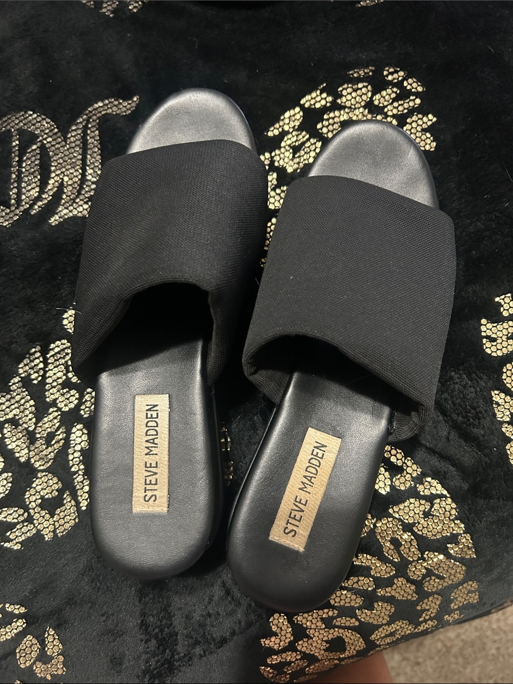 Steve Madden Black Fabric Slide Mules